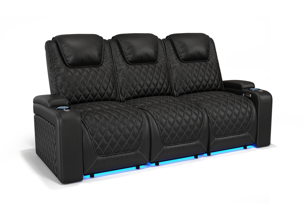 Valencia 2025 New Oslo Leather Home Theater Seating Set of 3, Midnight Black