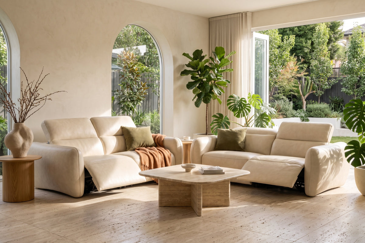 Savona Leather Cuddler Recliner Sofa | Italian Nappa 11000 Top-Grain Leather | Power Headrests | Zero-Gravity Recline