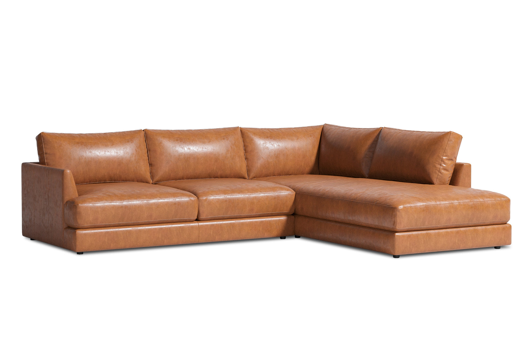Valencia Serena Leather 2-Piece Right Bumper Chaise Sectional Sofa, Cognac-R3B_RC_1