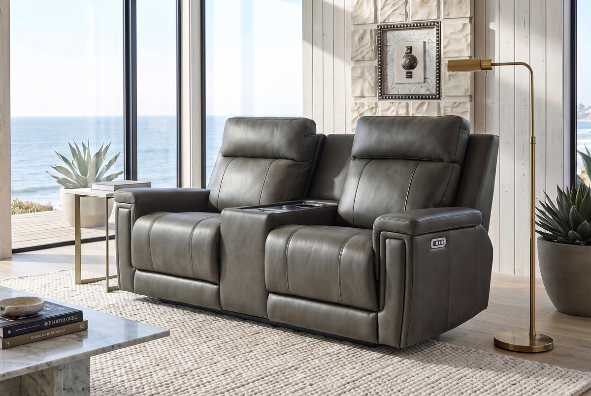 Sonora Leather Dual Recliner Sofa with Console