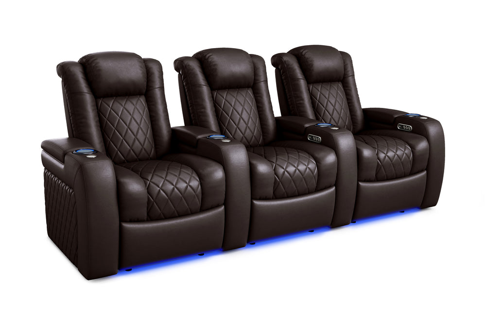 Valencia 2025 New Tuscany Leather Home Theater Seating Row of 3, Dark Chocolate