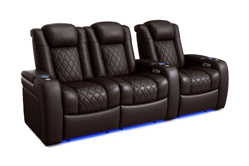 Valencia 2025 New Tuscany Leather Home Theater Seating Row of 3 Loveseat Left, Dark Chocolate
