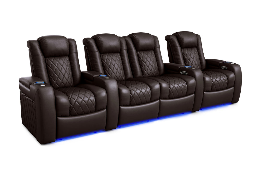Valencia 2025 New Tuscany Leather Home Theater Seating Row of 4 Loveseat Center, Dark Chocolate