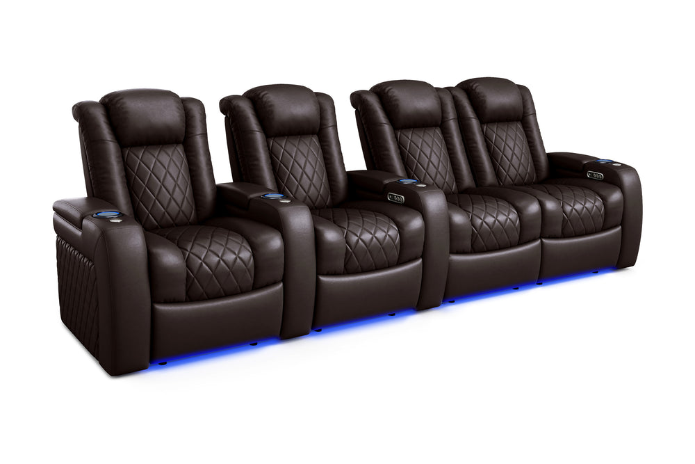 Valencia 2025 New Tuscany Leather Home Theater Seating Row of 4 Loveseat Right, Dark Chocolate