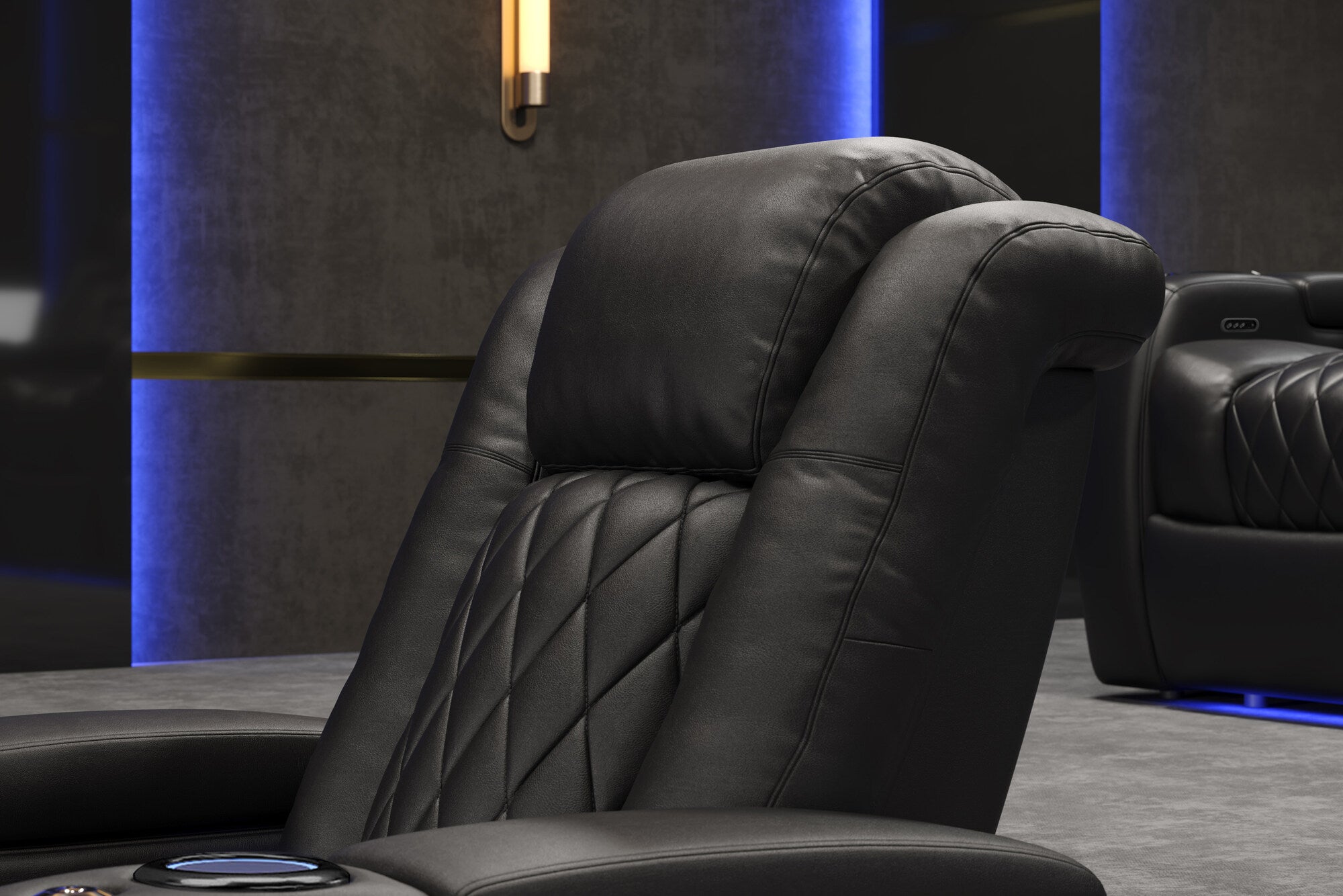Valencia 2025 New Tuscany Italian Leather Home Theater Seating Row of 3, Midnight Black