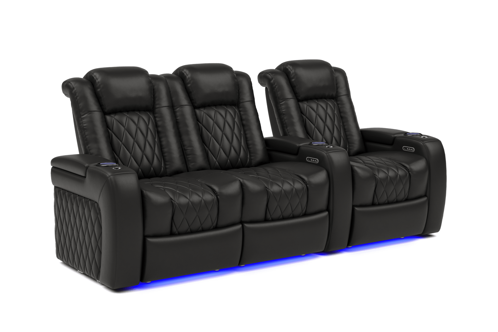 Valencia 2025 New Tuscany Leather Home Theater Seating Row of 3 Loveseat Left, Midnight Black