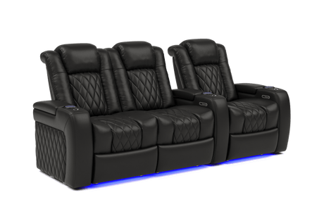 Valencia 2025 New Tuscany Leather Home Theater Seating Row of 3 Loveseat Left, Midnight Black
