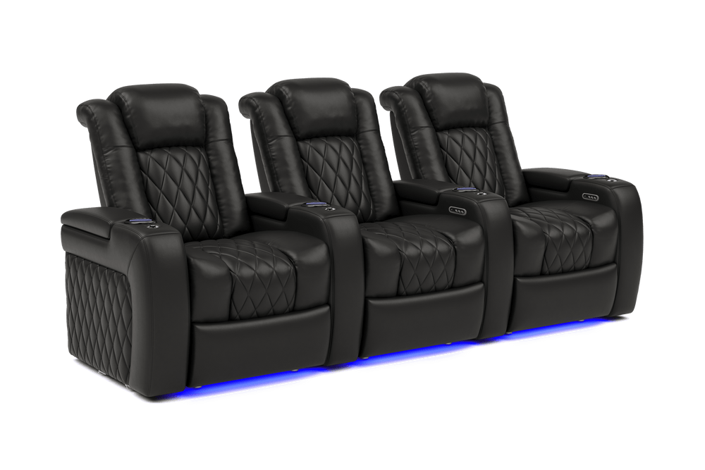 Valencia 2025 New Tuscany Leather Home Theater Seating Row of 3, Midnight Black