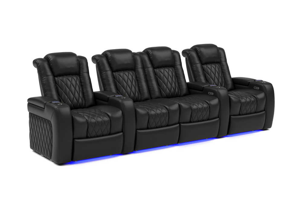 Valencia 2025 New Tuscany Leather Home Theater Seating Row of 4 Loveseat Center, Midnight Black