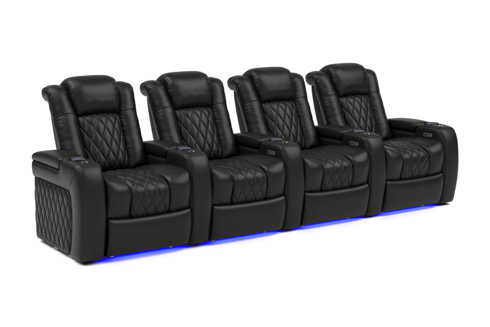 Valencia 2025 New Tuscany Leather Home Theater Seating Row of 4, Midnight Black