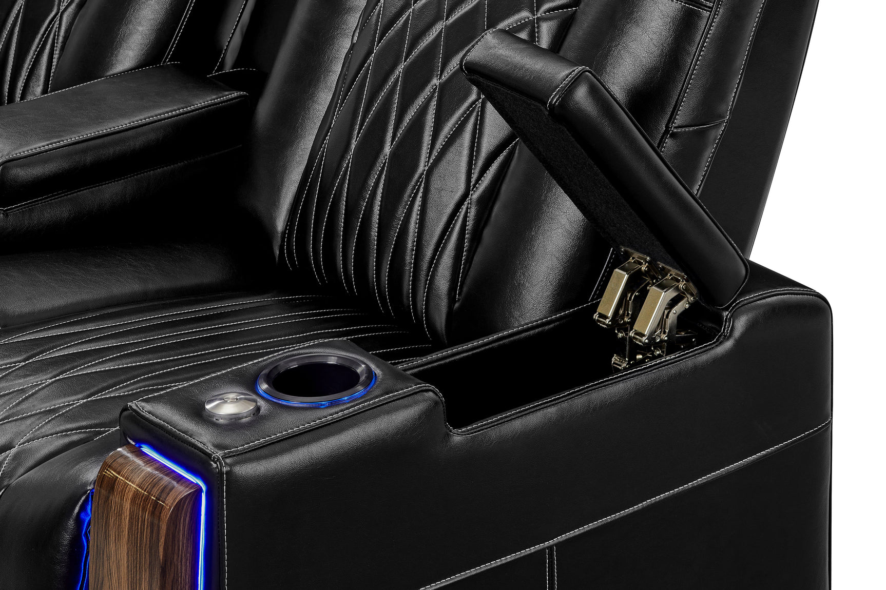 Valencia 2025 New Tuscany Executive Heat & Massage Leather Home Theater Seating Row of 4 Loveseat Center, Midnight Black