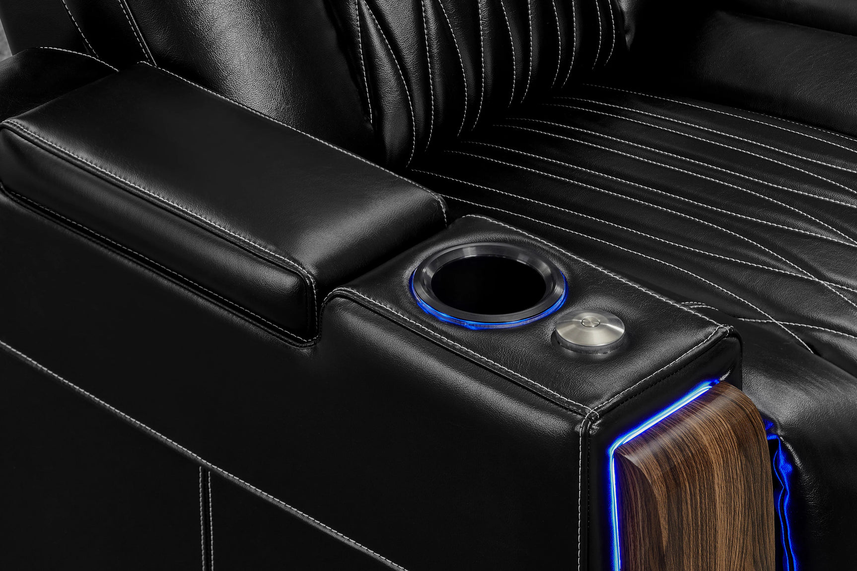 Valencia 2025 New Tuscany Executive Heat & Massage Leather Home Theater Seating Row of 4 Loveseat Center, Midnight Black