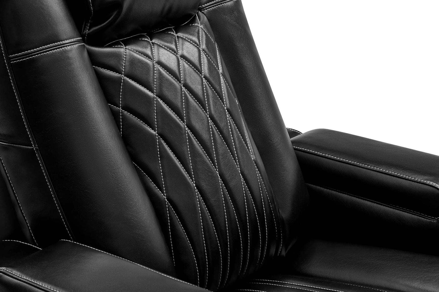 Valencia 2025 New Tuscany Executive Heat & Massage Leather Home Theater Seating Row of 4 Loveseat Center, Midnight Black