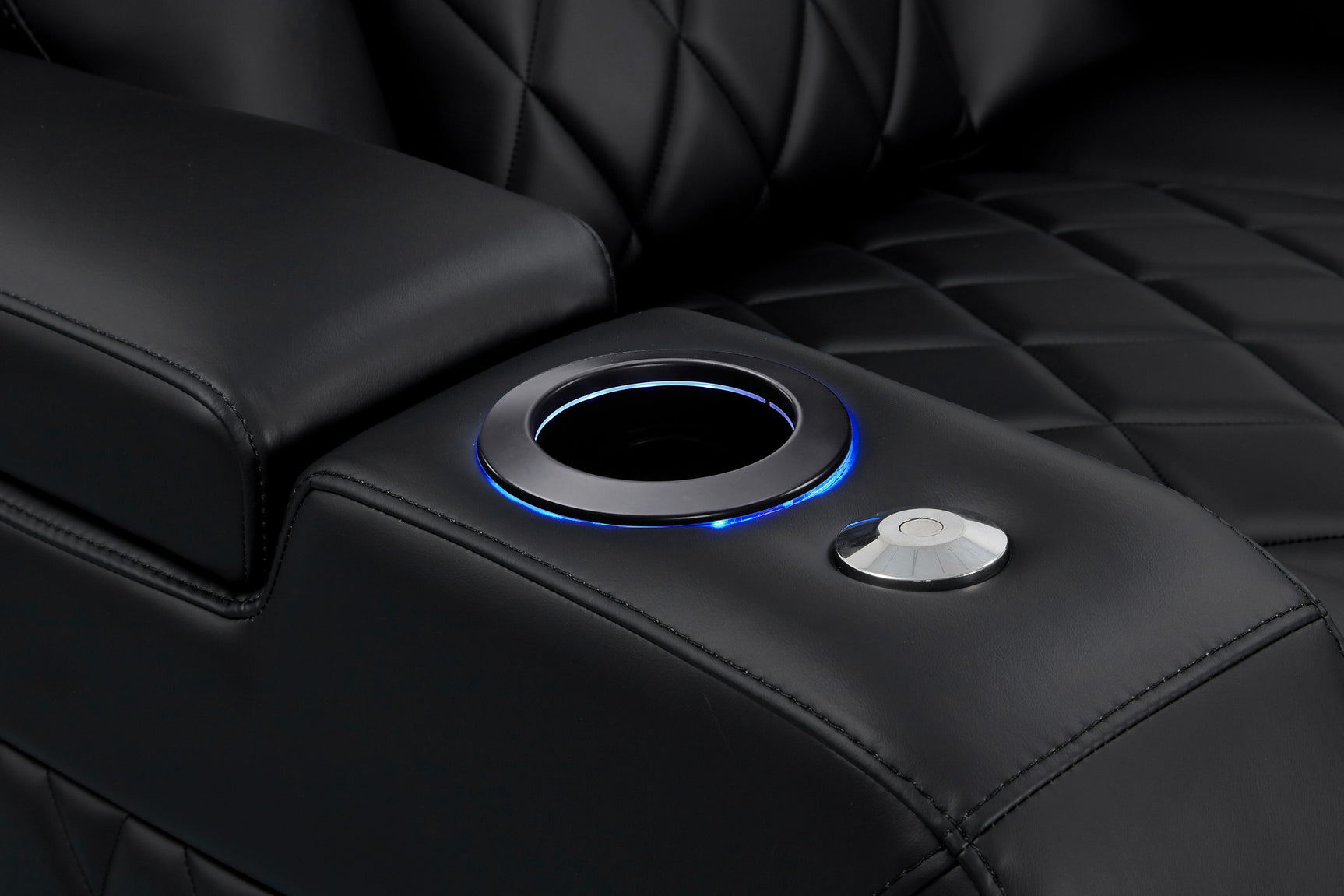 Valencia 2025 New Tuscany Heat & Massage Leather Home Theater Seating Row of 2 Loveseat, Midnight Black