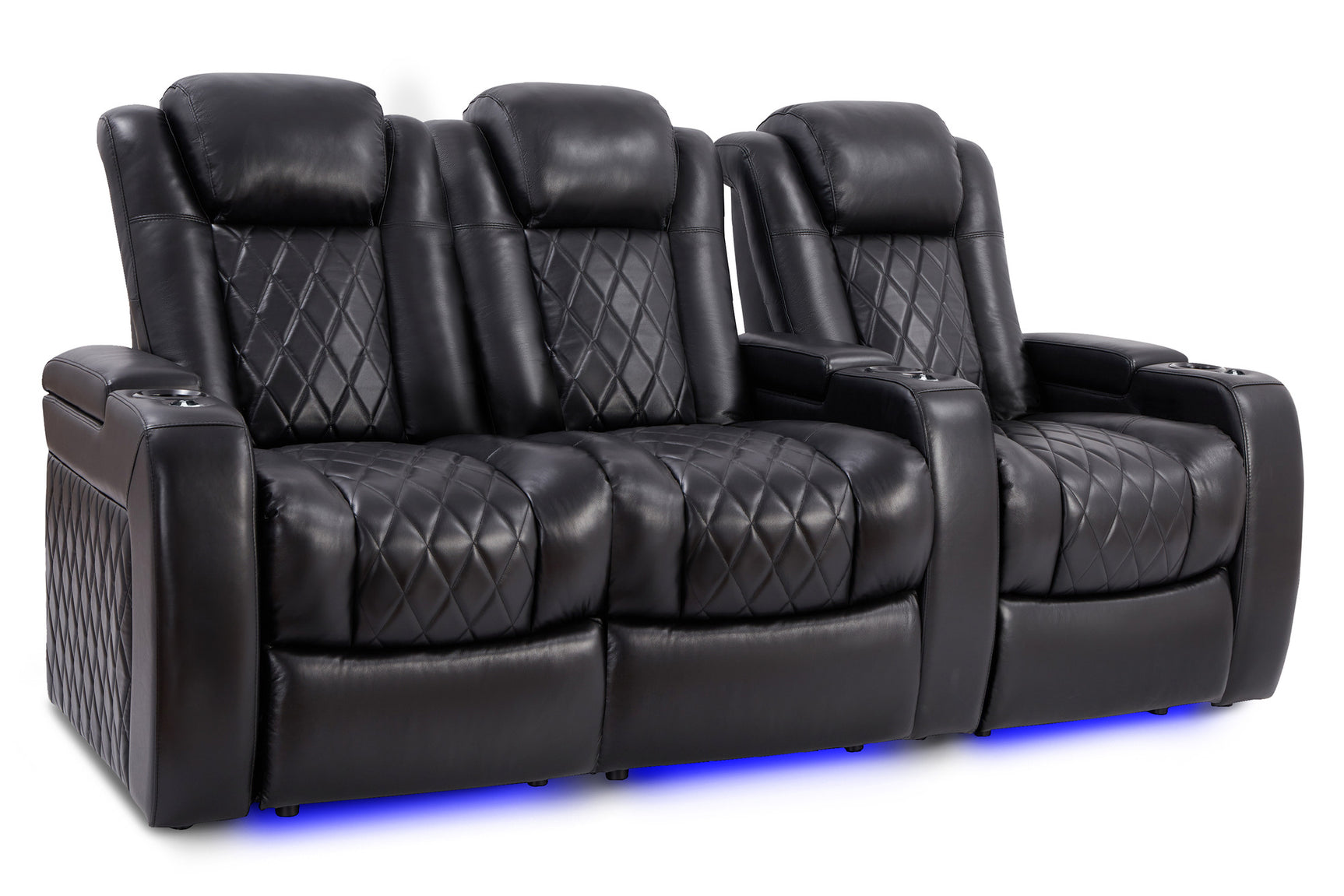 Valencia Tuscany Slim Leather Home Theater Seating Row of 3 Loveseat Left, Midnight Black