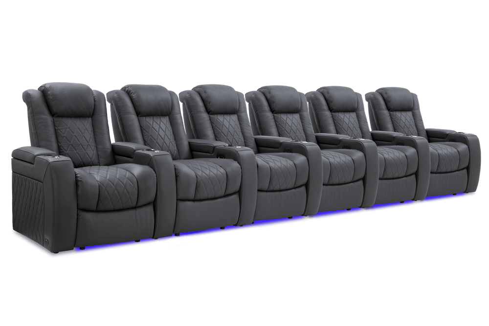 Valencia Tuscany Leather Home Theater Seating Row of 6, Charcoal Grey