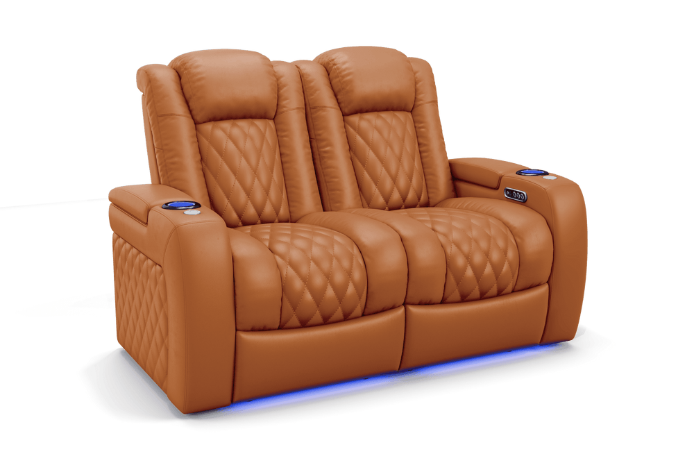 Valencia 2025 New Tuscany Leather Home Theater Seating Row of 2 Loveseat, Cognac
