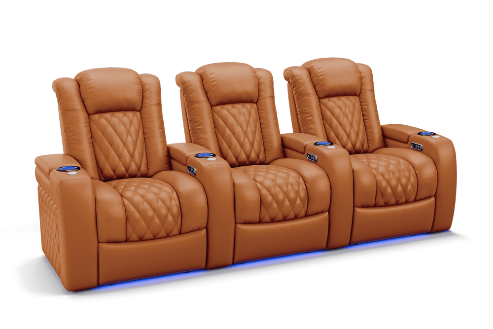 Valencia 2025 New Tuscany Leather Home Theater Seating Row of 3, Cognac
