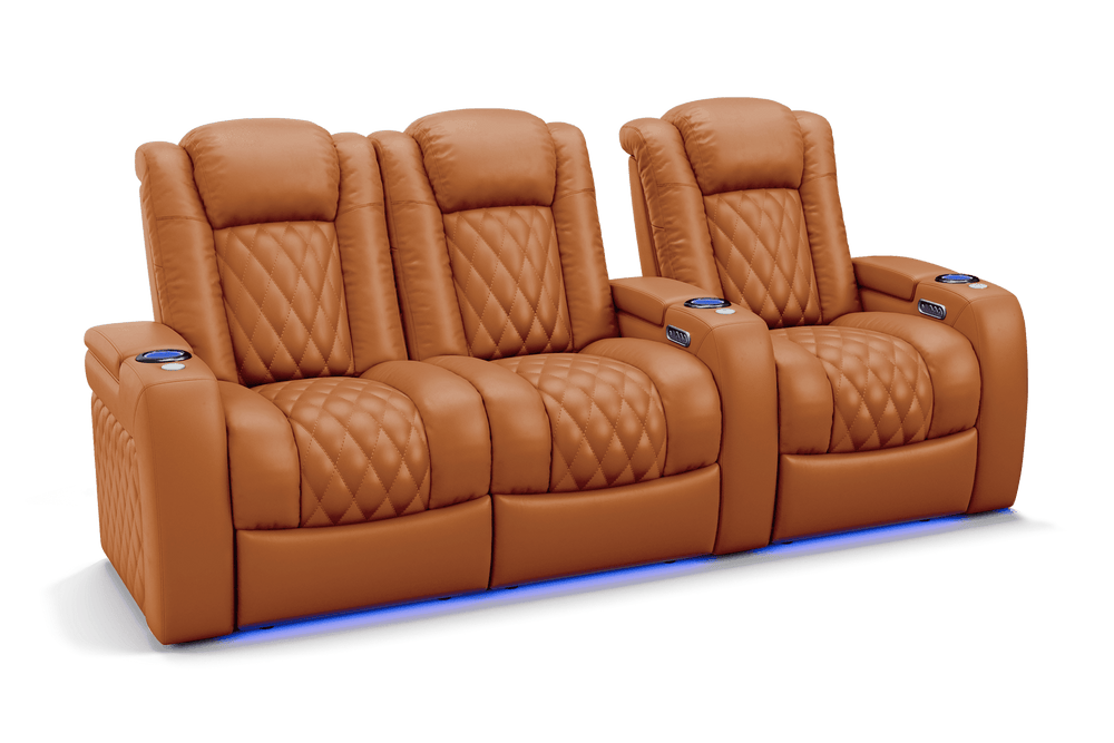 Valencia 2025 New Tuscany Leather Home Theater Seating Row of 3 Loveseat Left, Cognac