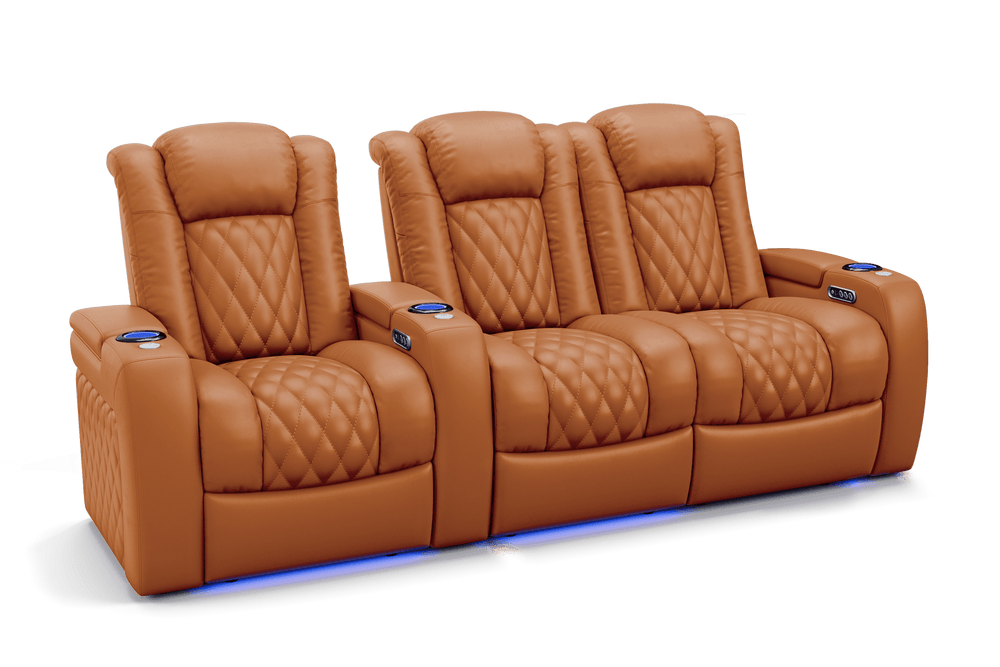 Valencia 2025 New Tuscany Leather Home Theater Seating Row of 3 Loveseat Right, Cognac