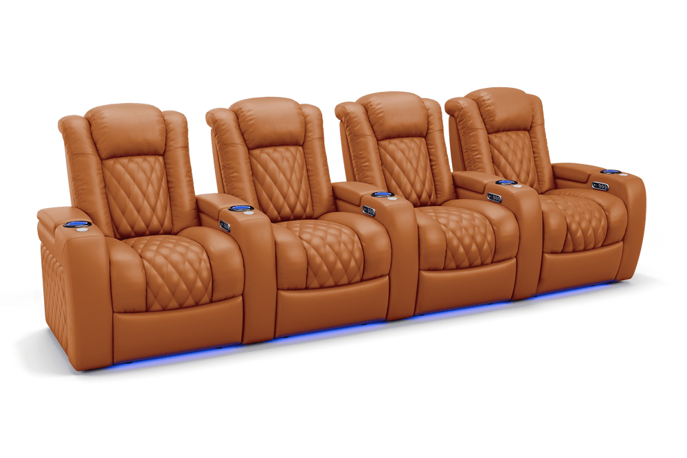 Valencia 2025 New Tuscany Leather Home Theater Seating Row of 4, Cognac