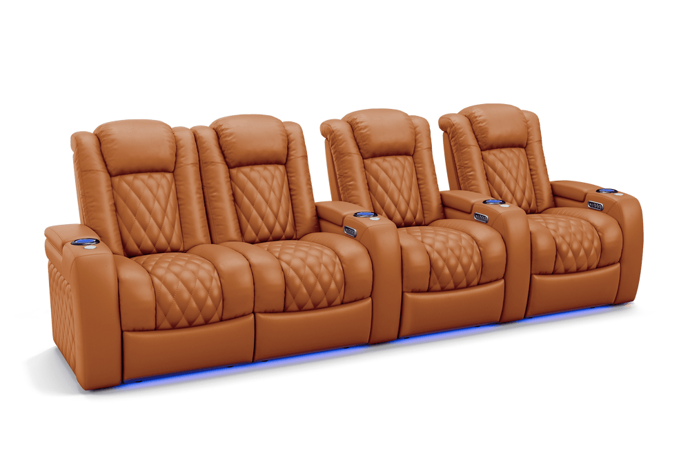Valencia 2025 New Tuscany Leather Home Theater Seating Row of 4 Loveseat Left, Cognac