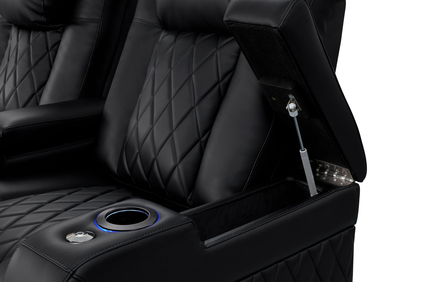 Valencia 2025 New Tuscany Heat & Massage Leather Home Theater Seating Row of 2 Loveseat, Midnight Black