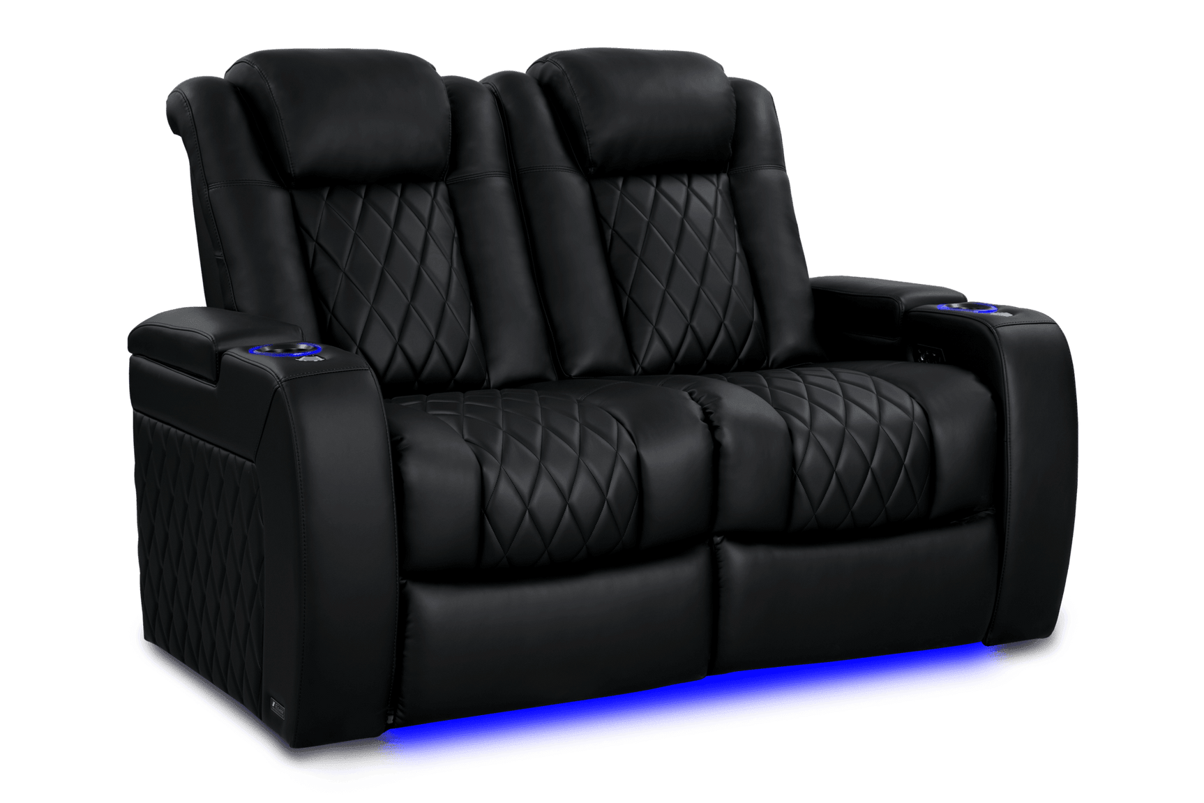Valencia 2025 New Tuscany Heat & Massage Leather Home Theater Seating Row of 2 Loveseat, Midnight Black