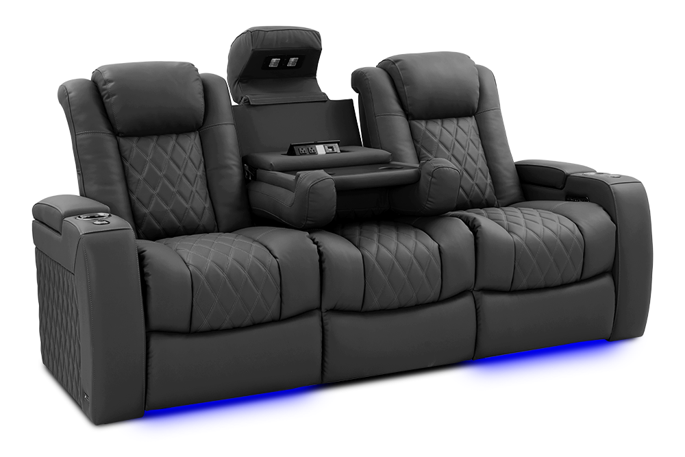 Valencia Tuscany Luxury Console Leather Home Theater Seating Row of 3 Dropdown Center, Graphite