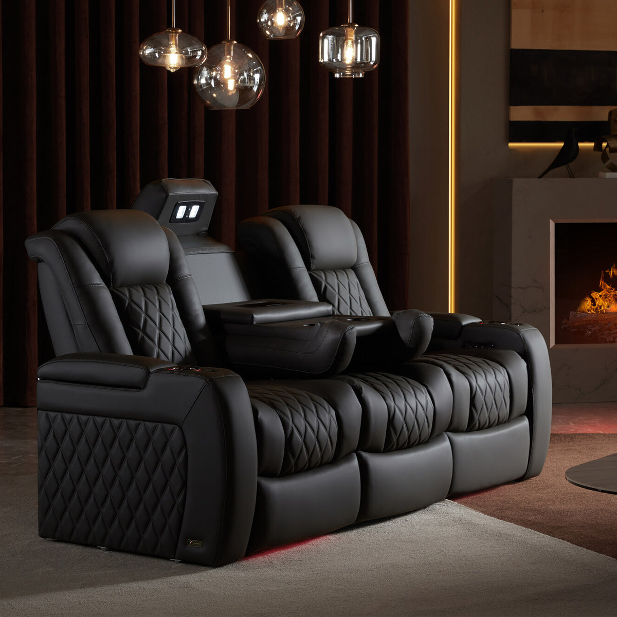 Valencia Tuscany Luxury Console Leather Home Theater Seating Row of 3