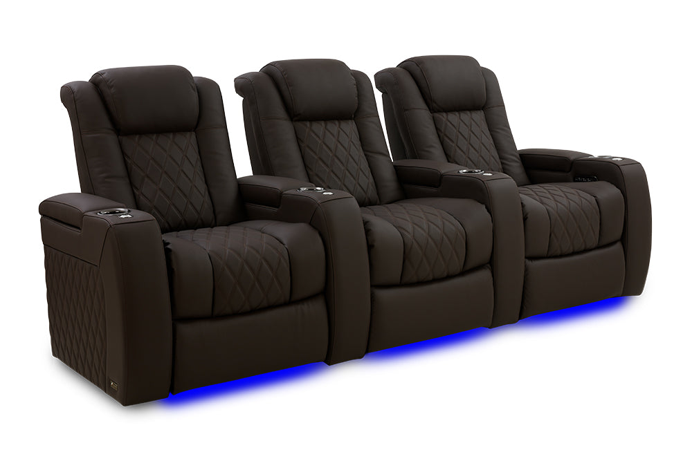 Valencia 2025 New Tuscany Ultimate Luxury Leather Home Theater Seating Row of 3, Dark Roast