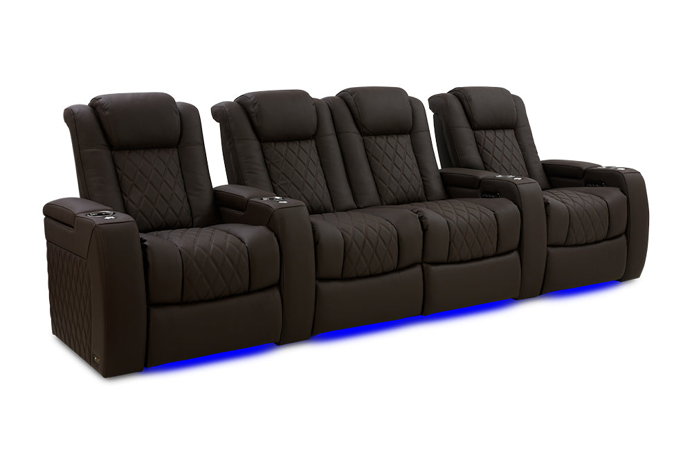 Valencia 2025 New Tuscany Ultimate Luxury Leather Home Theater Seating Row of 4 Loveseat Center, Dark Roast