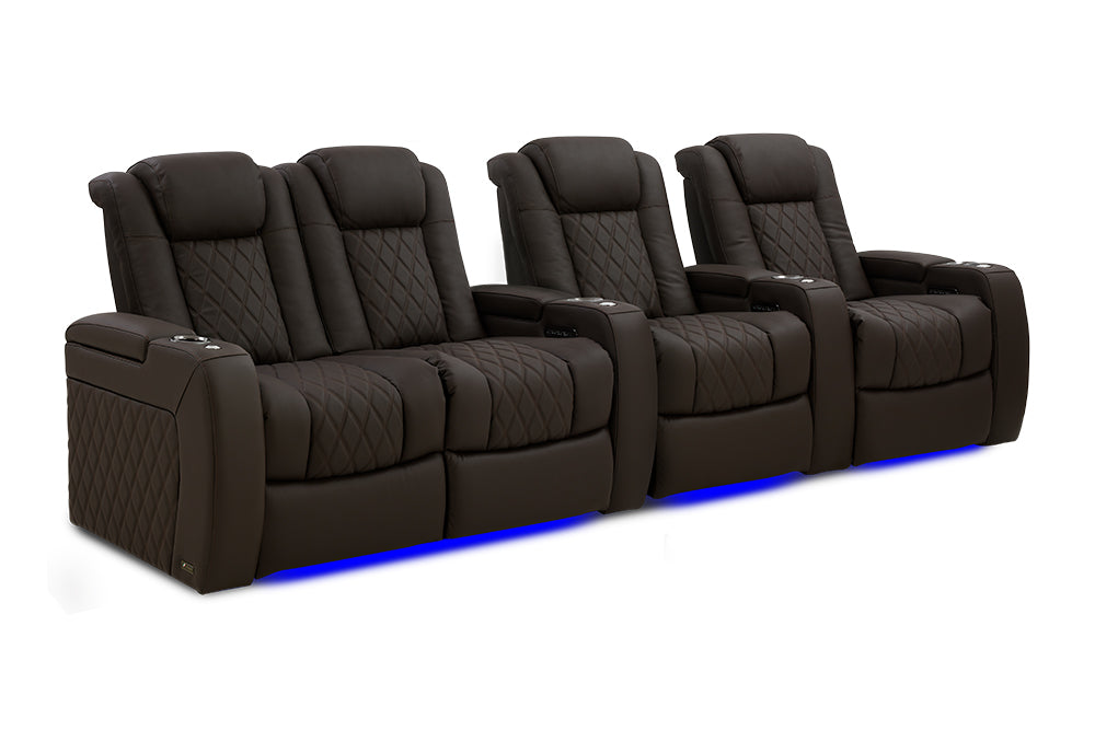 Valencia 2025 New Tuscany Ultimate Luxury Leather Home Theater Seating Row of 4 Loveseat Left, Dark Roast