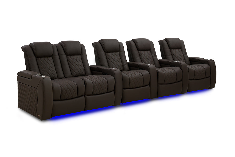 Valencia 2025 New Tuscany Ultimate Luxury Leather Home Theater Seating Row of 5 Loveseat Left, Dark Roast