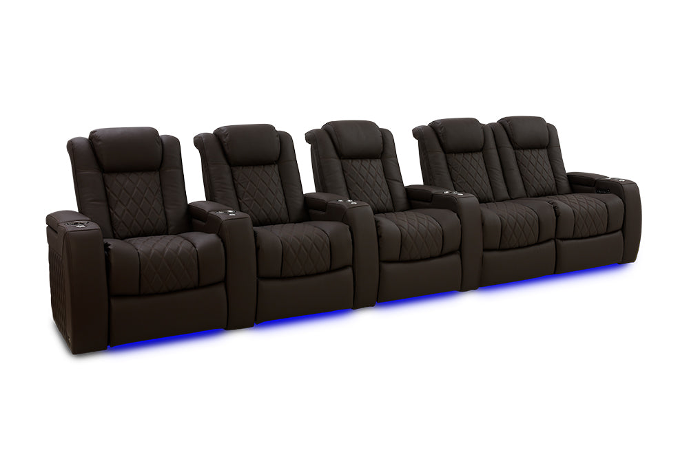 Valencia 2025 New Tuscany Ultimate Luxury Leather Home Theater Seating Row of 5 Loveseat Right, Dark Roast