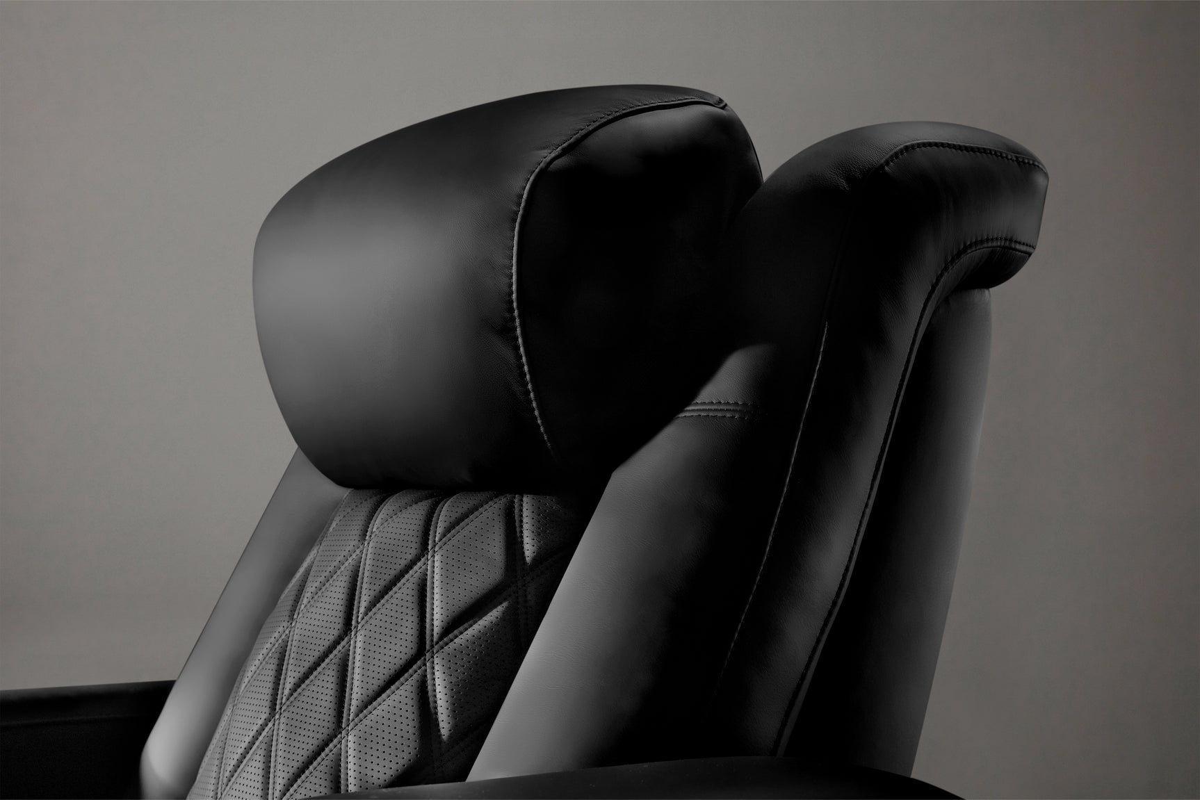 Valencia 2025 New Tuscany Ultimate Luxury Heat & Ventilation Leather Home Theater Seating Row of 3 Loveseat Left, Onyx