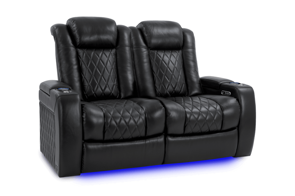 Valencia 2025 New Tuscany XL Leather Home Theater Seating Row of 2 Loveseat, Midnight Black