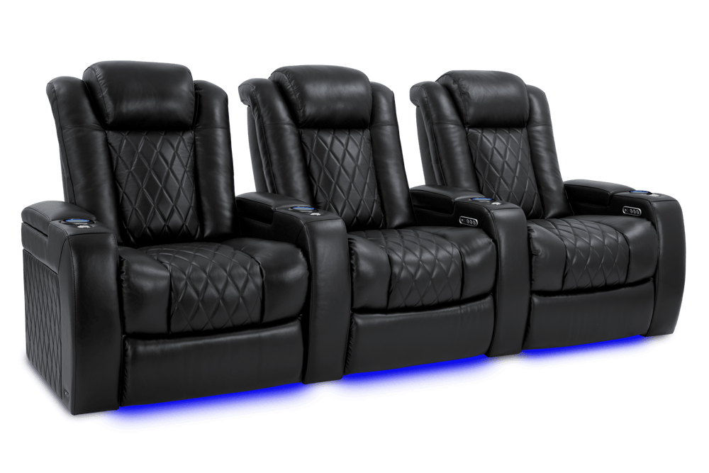 Valencia 2025 New Tuscany XL Leather Home Theater Seating Row of 3, Midnight Black