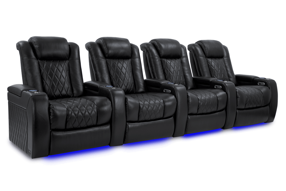 Valencia 2025 New Tuscany XL Leather Home Theater Seating Row of 4, Midnight Black