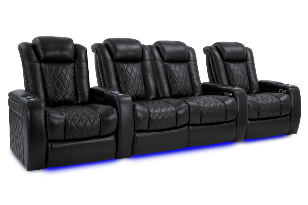 Valencia 2025 New Tuscany XL Leather Home Theater Seating Row of 4 Loveseat Center, Midnight Black