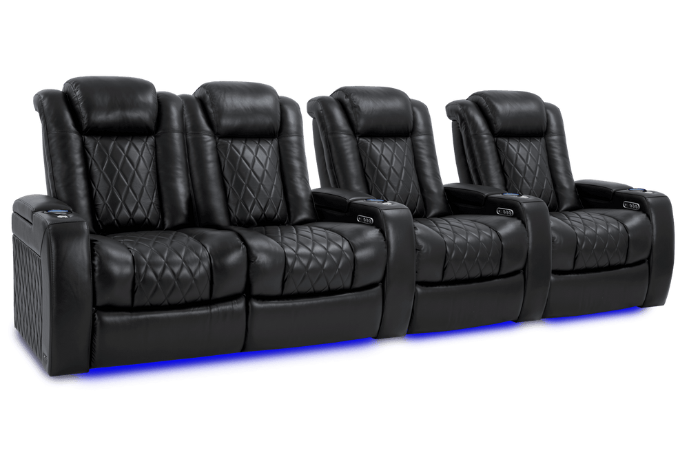 Valencia 2025 New Tuscany XL Leather Home Theater Seating Row of 4 Loveseat Left, Midnight Black