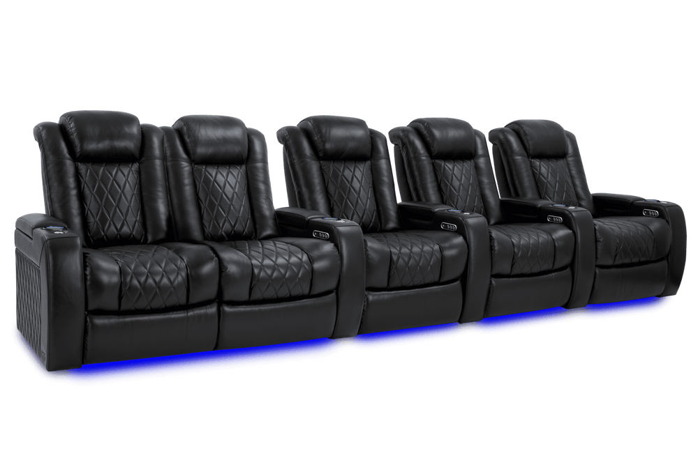 Valencia 2025 New Tuscany XL Leather Home Theater Seating Row of 5 Loveseat Left, Midnight Black