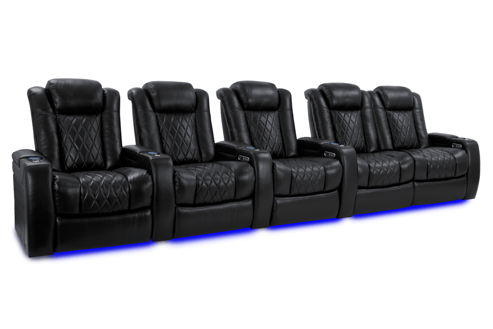 Valencia 2025 New Tuscany XL Leather Home Theater Seating Row of 5 Loveseat Right, Midnight Black