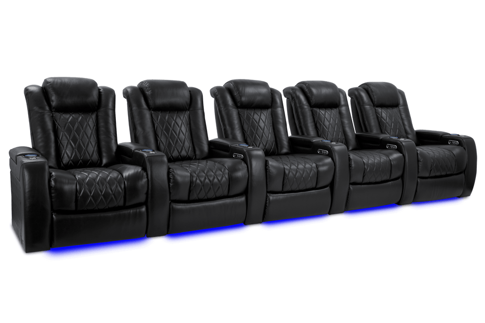 Valencia 2025 New Tuscany XL Leather Home Theater Seating Row of 5, Midnight Black