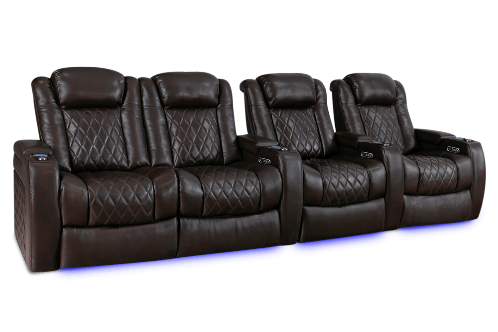 Valencia 2025 New Tuscany XL Leather Home Theater Seating Row of 4 Loveseat Left, Dark Chocolate