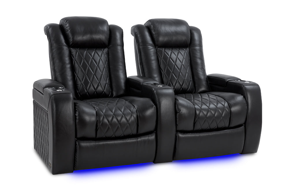 Valencia Tuscany XL Leather Home Theater Seating Heavy Duty Row of 2, Midnight Black