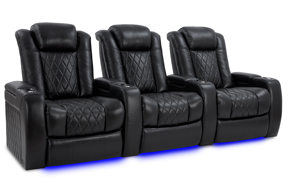 Valencia Tuscany XL Leather Home Theater Seating Row of 3, Midnight Black