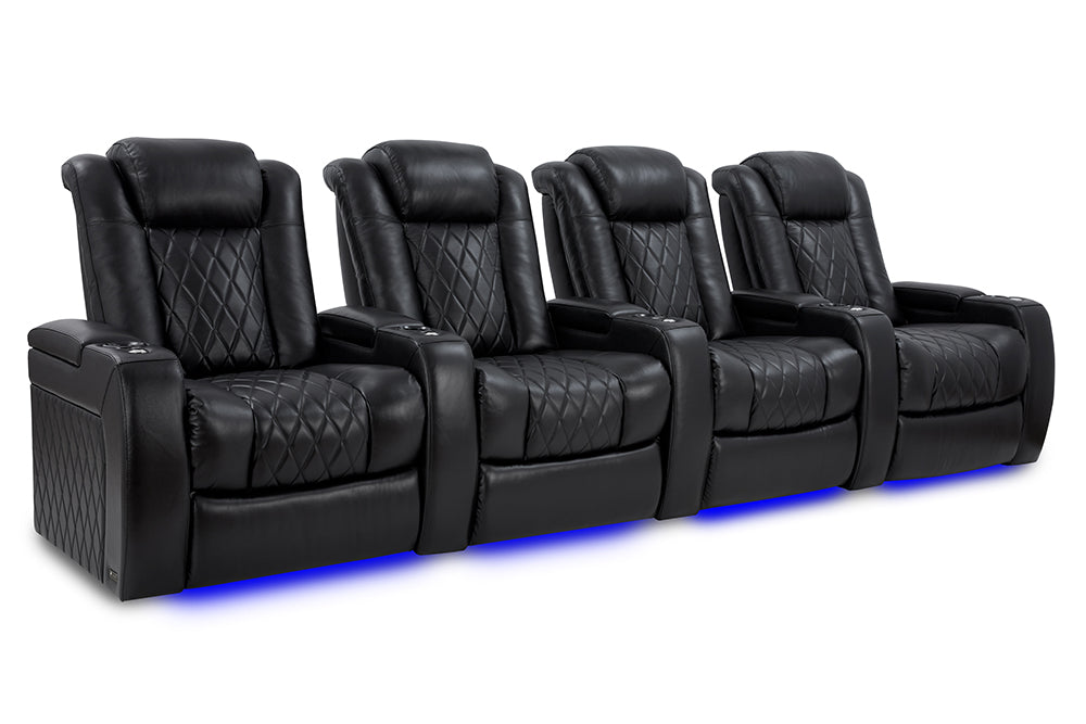Valencia Tuscany XL Leather Home Theater Seating Row of 4, Midnight Black