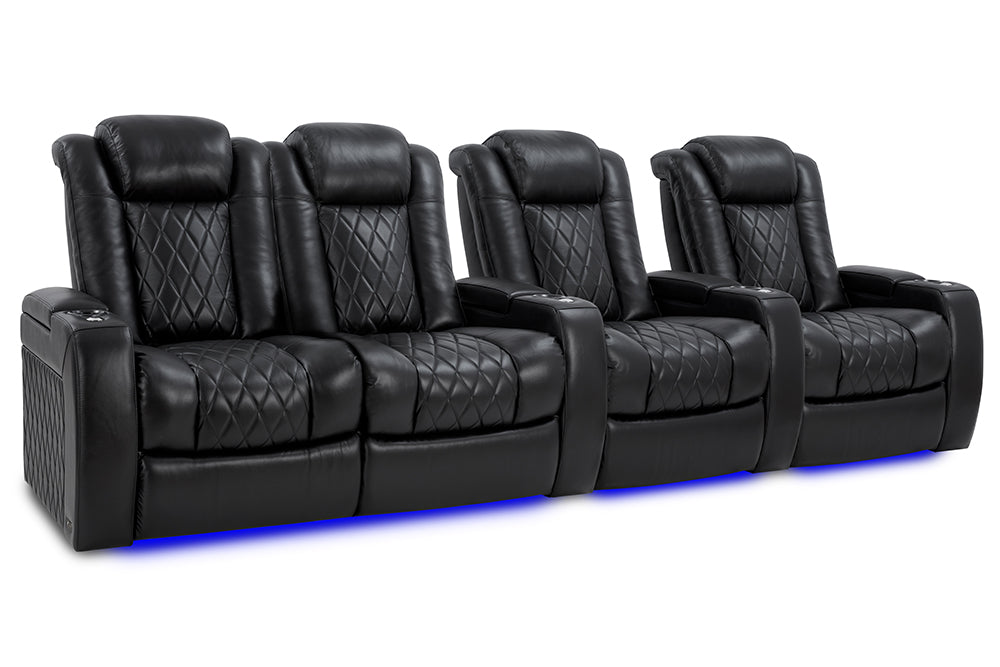 Valencia Tuscany XL Leather Home Theater Seating Heavy Duty Row of 4 Loveseat Left, Midnight Black