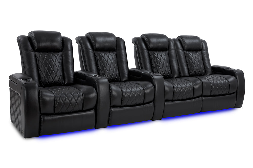 Valencia Tuscany XL Leather Home Theater Seating Heavy Duty Row of 4 Loveseat Right, Midnight Black